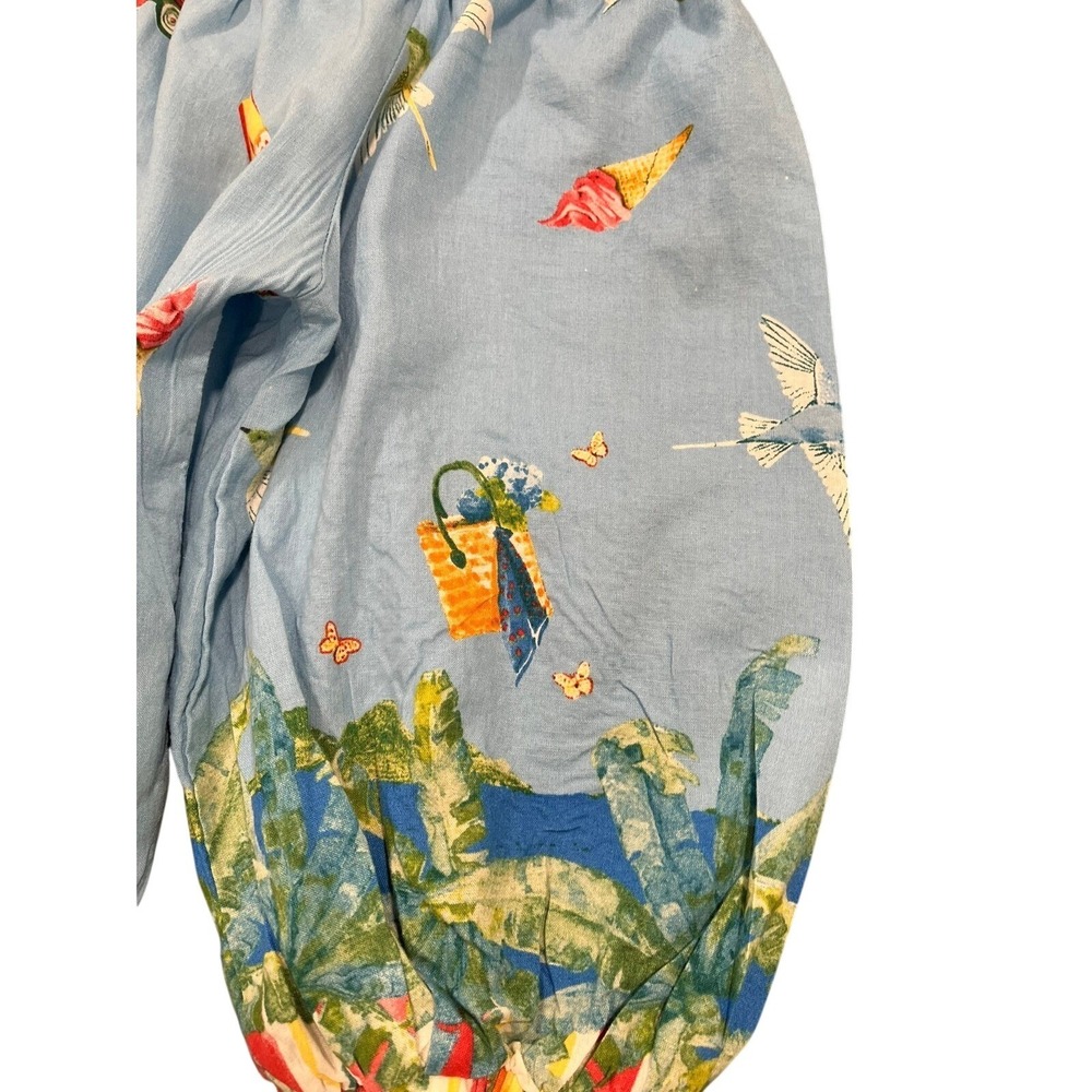 Christian Siriano New York Blue Retro Drive-In Print Off Shoulder Linen Top S - Picture 5 of 8